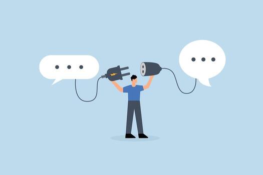 comunicar a resolver problema, empresario enlace enchufe dentro discusión. vector