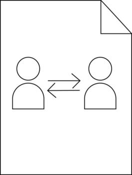 Document with exchange icon depicting two simplified human figures with arrows pointing bidirectionally vector