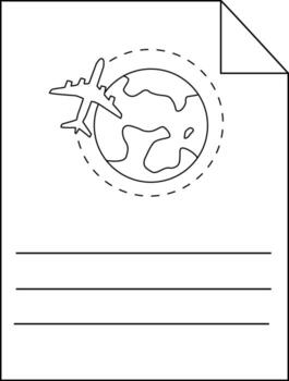 Illustration of a page featuring an airplane orbiting Earth with lines for text and a folded corner vector