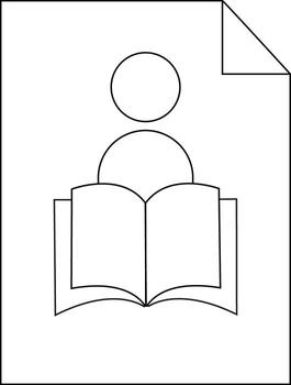 Outline depicts person reading an open book with folded paper corner vector