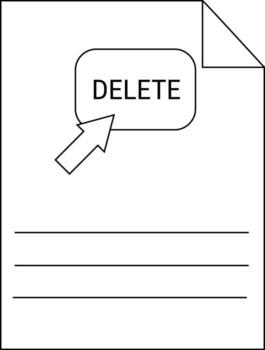 Paper with DELETE text box curled corner cursor lines vector