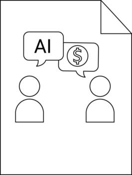 Two generic figures labeled with AI and a dollar sign set on a plain white background vector
