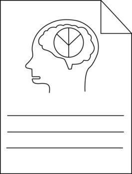 A head outline with a pie chart brain on lined paper with a folded corner vector