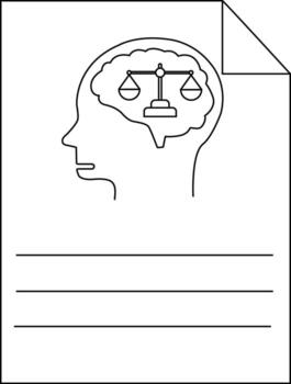 A head with a brain containing scales of justice on a page with lines below vector