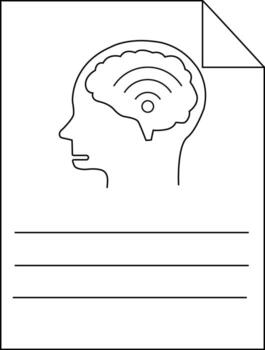 un línea dibujo muestra un cabeza con un cerebro conteniendo Wifi señales en un pedazo de papel con líneas para escritura vector