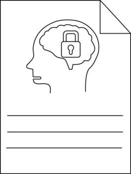 A profile with a brain containing a padlock on a page with lines vector