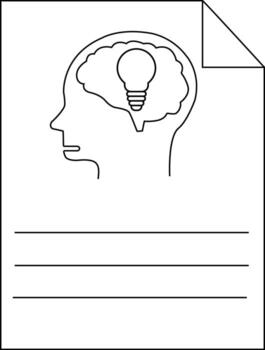 A white drawing on a page a head with a brain and a light bulb inside and three lines below vector
