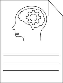 Graphic of a head with a gear in its brain a document and lines vector