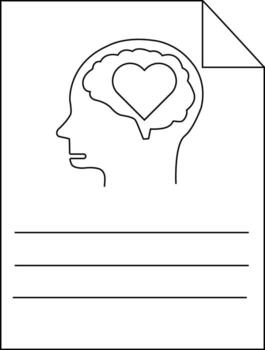 cabeza silueta con corazón cerebral dentro en un sábana con líneas y doblada esquina vector