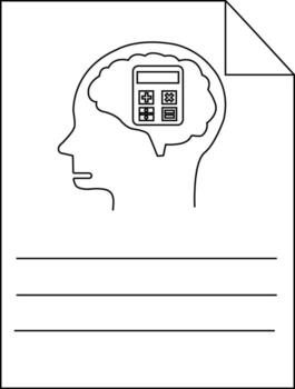 Head silhouette with calculator brain on lined paper simple line art vector