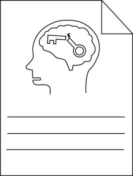 Illustration head profile with a brain containing a broken key on paper with lines vector