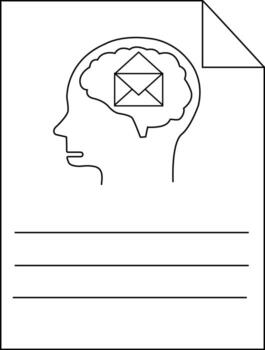 Line art shows a head profile brain containing an envelope Paper corner is folded Three lines are beneath vector