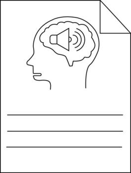 Line art shows a head with a loudspeaker inside its brain on a page vector