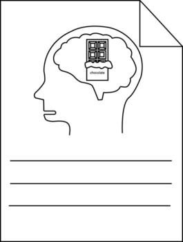 línea dibujo de cabeza con cerebro chocolate bar dentro cerebro papel esquina doblez y líneas a el fondo vector