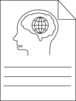 contorno dibujo cabeza con globo dentro cerebro líneas abajo página esquina doblada vector