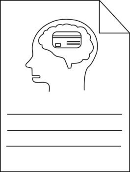 Outline of a persons head with a credit card inside the brain three horizontal lines and a folded page corner vector
