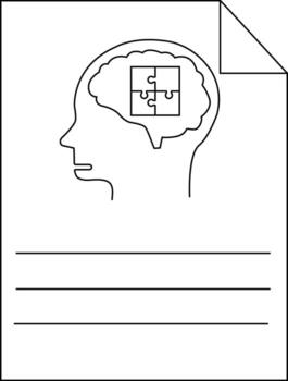 Outline of head with brain containing puzzle pieces atop lined paper vector