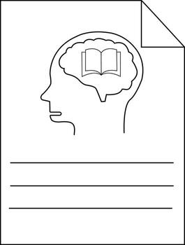Outlined head with open book in brain on sheet with lines top corner folded vector