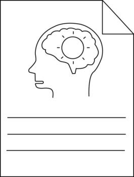 Outline shows brainsun in a head on a paper with writing lines a folded corner vector