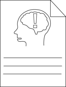 sábana con un cabeza contorno cerebro dentro con un exclamación punto y líneas para escritura vector