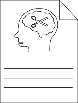 silueta de un cabeza con tijeras dentro sus cerebro en un sábana con líneas vector