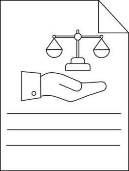 A document displays scales atop a hand beneath text lines and a folded corner vector