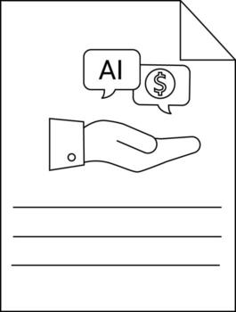 A document shows a hand offering AI with lines below a folded corner all in simple line art vector