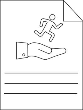 A document shows a hand holding a stick figure person with lines at the bottom and a folded corner at the top vector