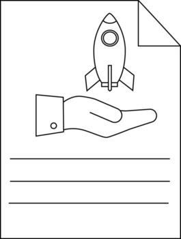 A document shows a hand supporting a rocket with space for text vector