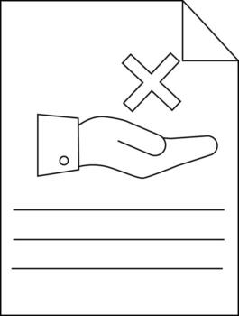 A document with a crossed out hand icon resting above three lines vector