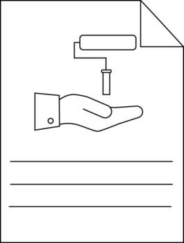 A graphic shows a document with a hand offering a paint roller above text lines vector