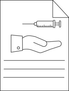 un línea dibujo de un mano un jeringuilla y horizontal líneas en un documento vector