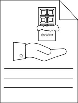 un página con un dibujo un mano regalos un chocolate bar en papel con líneas vector