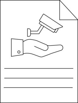 A security camera is resting on a hand in the center of a document vector