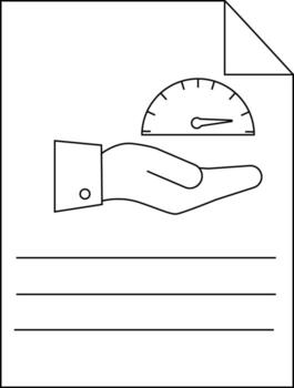 A paper with a turneddown corner displaying a hand holding a gauge and three horizontal lines vector