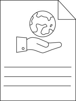 Document with a hand holding a globe lines for text and folded top corner vector