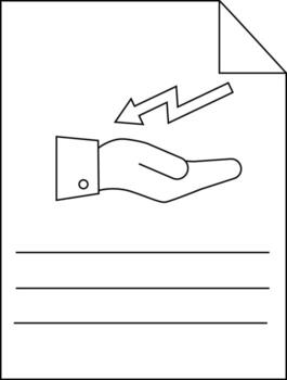 Document with an open hand and angled arrow above three lines vector