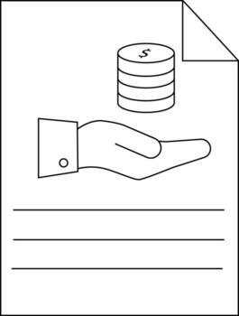 Image shows a hand under a stack of coins with a dollar sign on a document vector