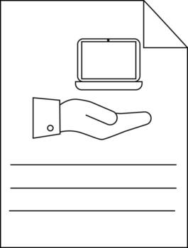 línea Arte representando un mano participación un ordenador portátil en un documento con líneas con un doblada esquina vector
