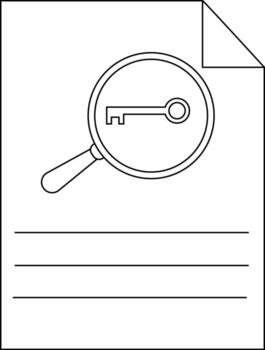 A document displays a magnifying glass over a key with lines for text vector