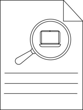 A document with a magnifying glass over a laptop and text lines vector