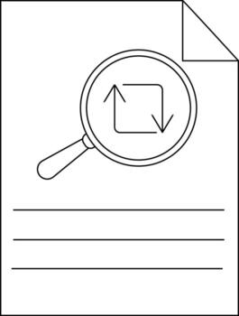 un documento con doblada esquina horizontal líneas presentando un aumentador vaso terminado un cuadrado con arriba abajo flechas vector