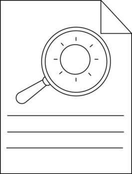 A drawing of a magnifying glass looking at a document with three lines of text vector