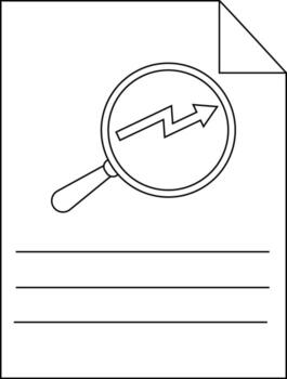 A paper featuring a turneddown corner magnifying glass showing an upward trend and space to write vector