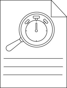 Magnifying glass over stopwatch on a page with lines for text vector