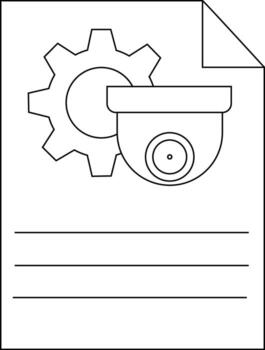 A document with a camera gear and three lines for writing vector
