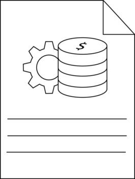 A document with a stack of money and a gear illustrated on top followed by three blank lines for writing vector