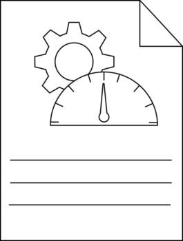 A document with a gear speedometer and lines for writing possibly representing technical data vector