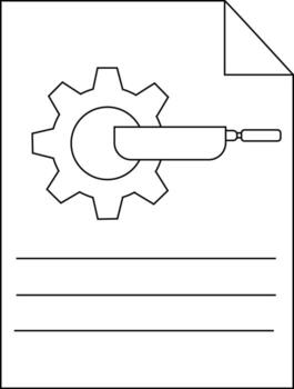 A technical document with a gear wrench document curl and blank lines for text vector