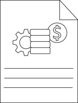 Diagram of a document displaying a gear stacked blocks and a dollar sign vector